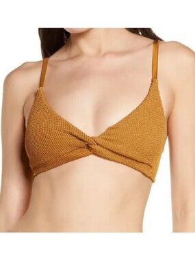 Good American Crinkle Always Fit Twist Bikini Top Textured Bronze Brown 4 US XL
